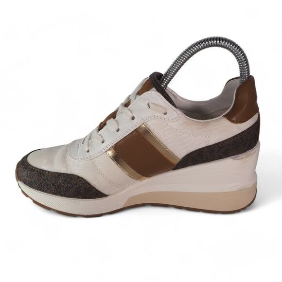 Michael Kors Semi Lux Mabel Hidden Wedge Trainers Brown 43F1MBFSCB Women's 6M - Picture 6 of 11